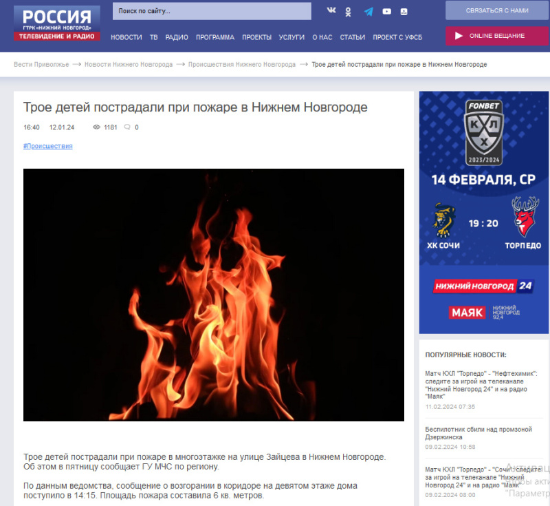 Трое детей пострадали при пожаре в Нижнем Новгороде Источник: https://vestinn.ru/news/incident/228502/